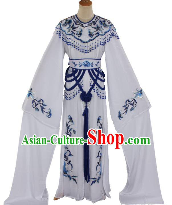 Chinese Traditional Shaoxing Opera Actress Clothing Beijing Opera Hua Tan White Dress Outfits Ancient Young Woman Garment Costumes