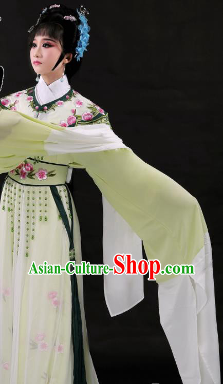 Chinese Beijing Opera Actress Light Green Dress Outfits Ancient Patrician Lady Garment Costumes Traditional Shaoxing Opera Lin Daiyu Clothing