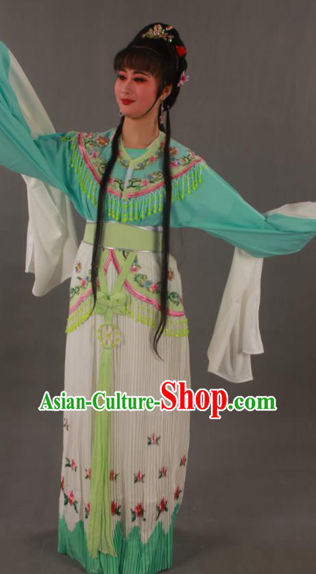 Chinese Ancient Fairy Princess Green Dress Outfits Traditional Shaoxing Opera Actress Clothing Beijing Opera Hua Tan Garment Costumes