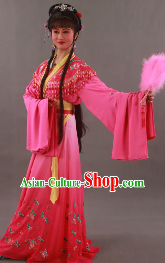 Chinese Traditional Shaoxing Opera Goddess Clothing Beijing Opera Hua Tan Garment Costumes Ancient Princess Embroidered Butterfly Rosy Dress Outfits