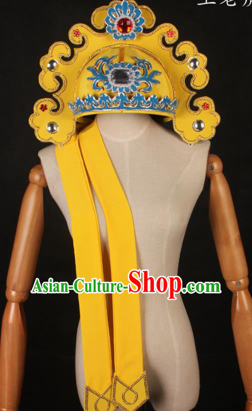 Chinese Beijing Opera Wusheng Headwear Peking Opera Rich Male Headdress Ancient Swordsman Yellow Hat