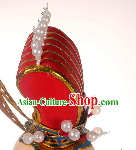Chinese Ancient Scholar Headdress Beijing Opera Xiaosheng Hat Peking Opera Bridegroom Red Hairdo Crown