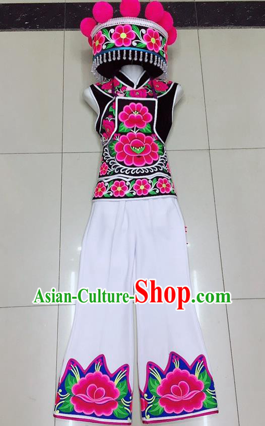 Chinese Yunnan Minority Female Informal Clothing Yi Nationality Dance Uniforms Ethnic Group Stage Performance Garment Costumes