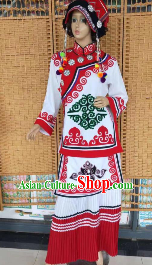 Chinese Qiang Minority Women Dress Clothing Yi Nationality Informal Uniforms Yunnan Ethnic Group Folk Dance Garment Costumes