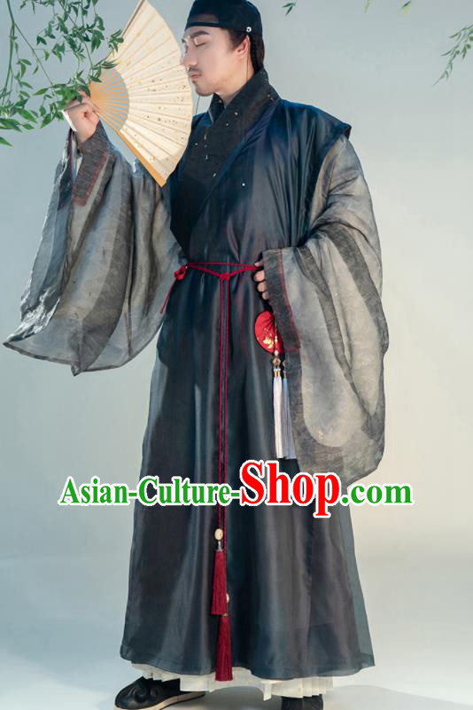 China Ancient Male Garment Costumes Traditional Ming Dynasty Swordsman Historical Hanfu Clothing
