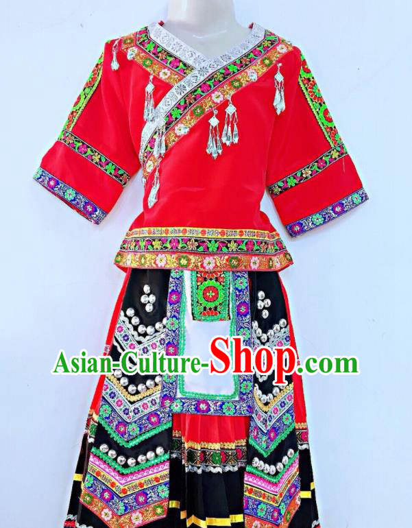 Chinese Yunnan Minority Children Dance Clothing Yao Nationality Dance Uniforms Miao Ethnic Group Girl Garment Costumes