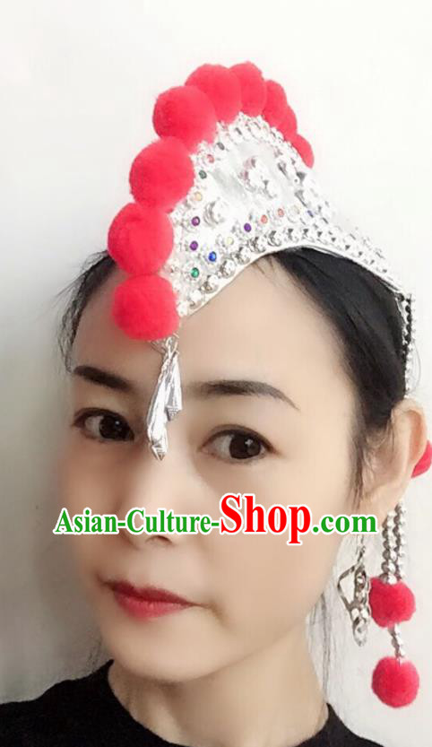 China Yunnan Minority Stage Performance Hair Accessories Ethnic Woman Cockscomb Hat Yi Nationality Folk Dance Headpiece
