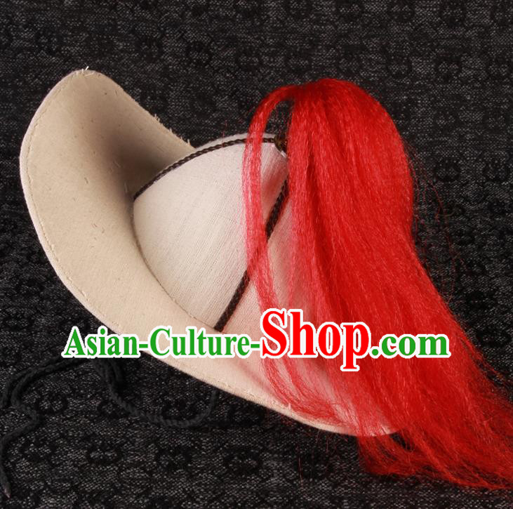 Chinese Traditional Drama Water Margin Hero Lin Chong Headwear Song Dynasty Swordsman White Hat Ancient Soldier Headdress