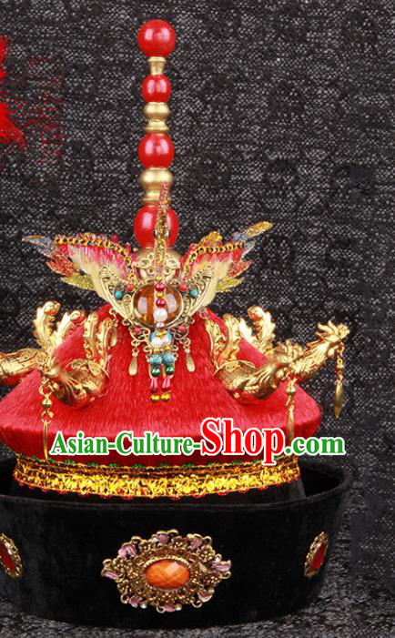 Chinese Traditional Drama Manchu Queen Headwear Qing Dynasty Empress Phoenix Hat Ancient Court Woman Headdress