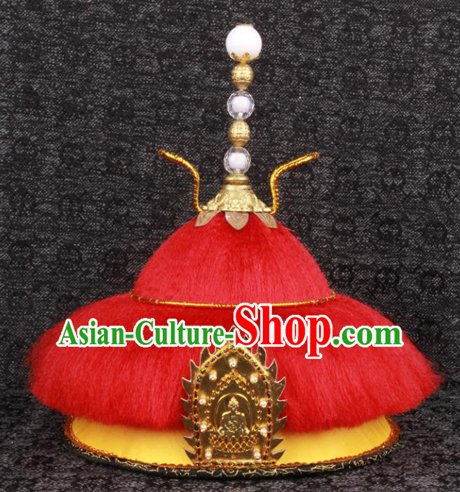 Chinese Ancient Padishah Headdress Traditional Drama Manchu Monarch Headwear Qing Dynasty Emperor Hat