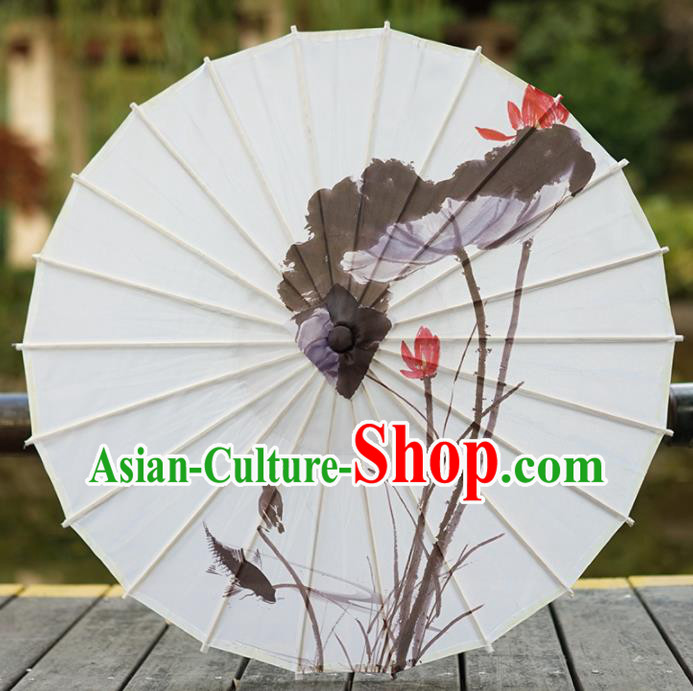 Chinese Classical Dance Umbrellas Handmade Silk Umbrella Traditional Hanfu Prop Ink Painting Lotus Umbrella