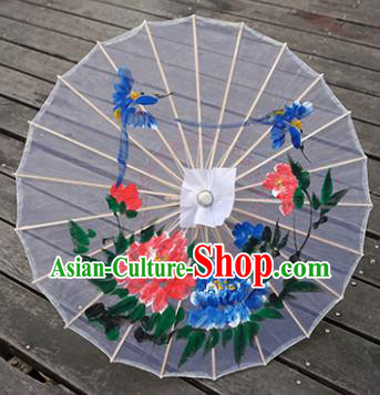 Chinese Classical Dance Umbrellas Handmade Transparent Silk Umbrella Traditional Hanfu Prop Bumbershoot Painting Peony Umbrella