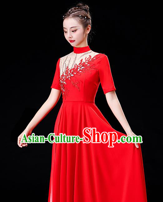 Professional Chorus Performance Costume Modern Dance Red Dress Women Group Dance Fashion