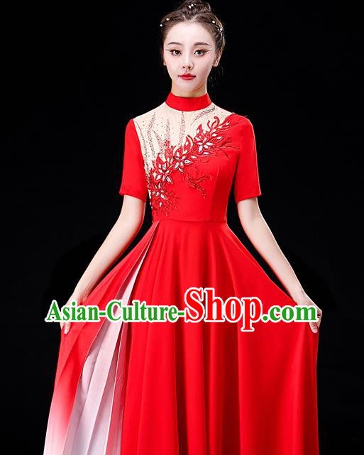 Professional Chorus Performance Costume Modern Dance Red Dress Women Group Dance Fashion