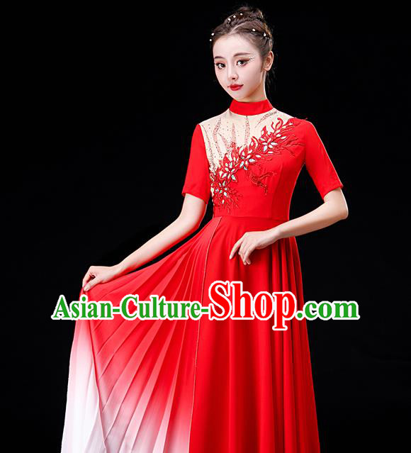 Professional Chorus Performance Costume Modern Dance Red Dress Women Group Dance Fashion