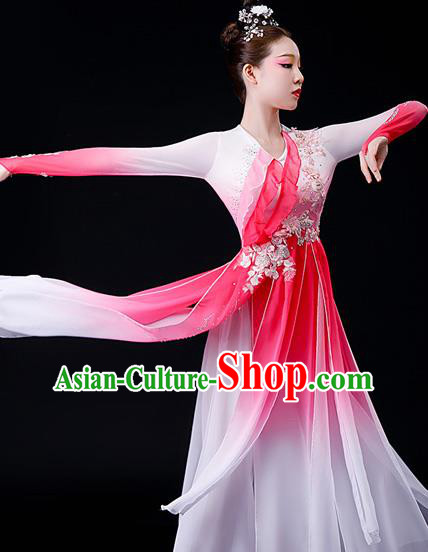 China Stage Performance Fashion Classical Dance Pink Dress Women Group Dance Garment Costume Umbrella Dance Clothing