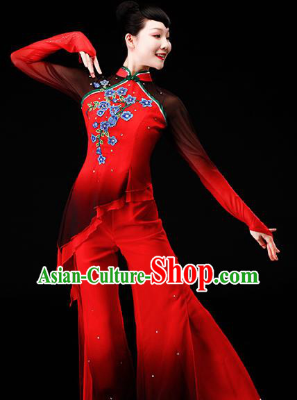 Chinese Yangge Dance Apparels Folk Dance Red Chiffon Uniforms Traditional Fan Dance Garment Costumes Yangko Square Performance Clothing