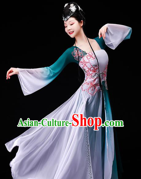 China Umbrella Dance Clothing Stage Performance Fashion Uniforms Classical Dance Green Dress Beauty Dance Garment Costumes