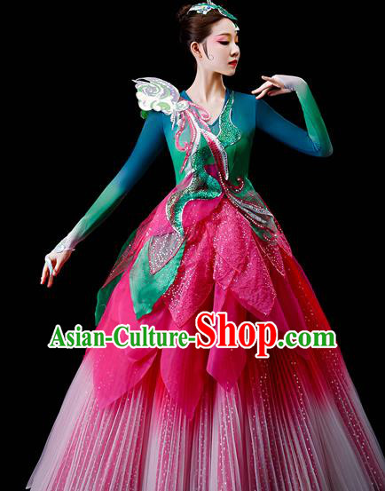 Professional Opening Dance Garment Women Group Dance Fashion Chorus Performance Costume Modern Dance Lotus Dress