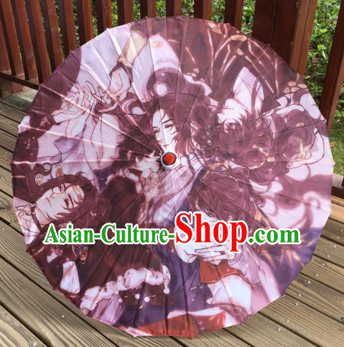 Chinese Classical Umbrella Printing Brown Umbrella Handmade Silk Umbrellas Ancient Swordsman Umbrella