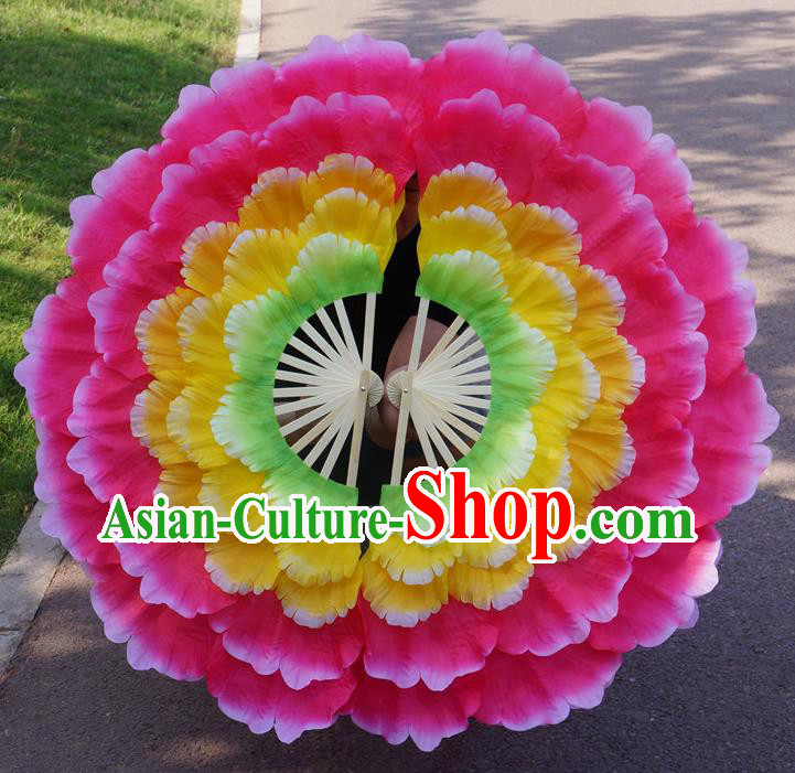 Chinese Folk Dance Double Sides Fan Yangko Dance Silk Fan Festival Opening Dance Fan Peony Dance Fans