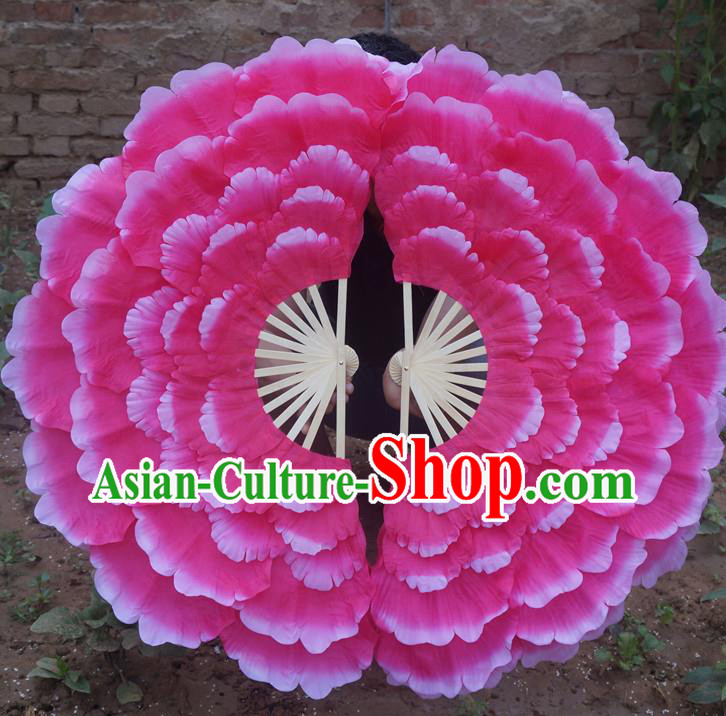 Chinese Peony Dance Fans Folk Dance Double Sides Fan Yangko Dance Pink Silk Fan Festival Opening Dance Fan