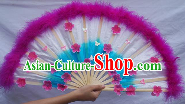Chinese Yangko Dance Purple Feather Fan Group Dance Fan Festival Peony Dance Fans Folk Dance Silk Fan