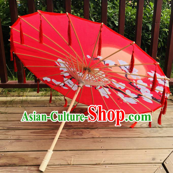 Chinese Stage Performance Umbrella Traditional Hanfu Bumbershoot Classical Dance Prop Printing Mangnolia Silk Umbrella Classical Dance Umbrellas