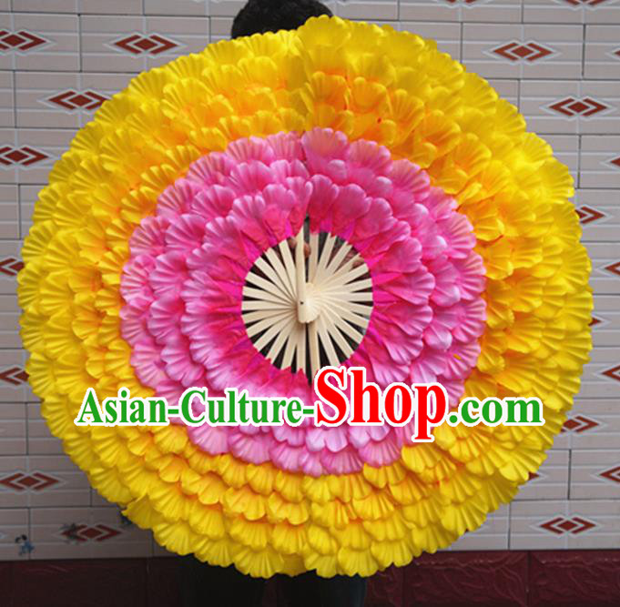 Chinese Women Group Peony Dance Prop Fan Spring Festival Gala Opening Dance Silk Fans Folk Dance Fan Yangko Dance Double Sides Fan
