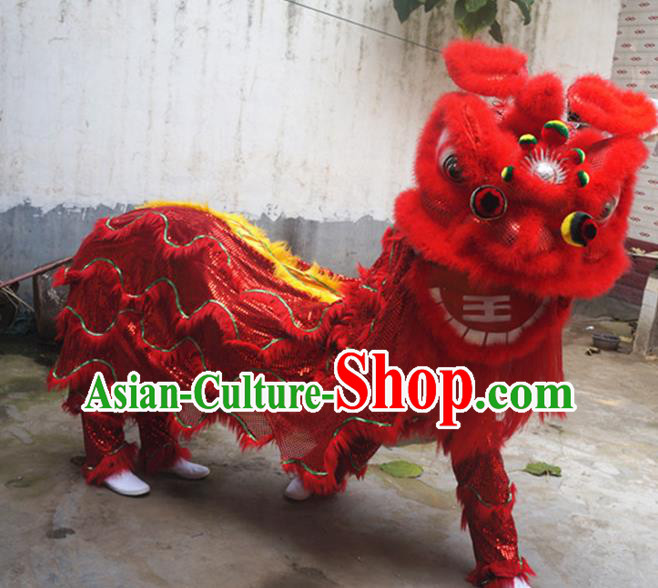 Chinese Lion Dancing Competition Costumes Set Folk Dance Red Fur Accessories Lion Dance Smile Head New Year Performance Props