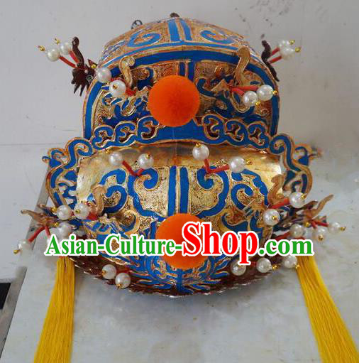 Chinese Beijing Opera Laosheng Headdress Peking Opera Emperor Hat Ancient God King Helmet