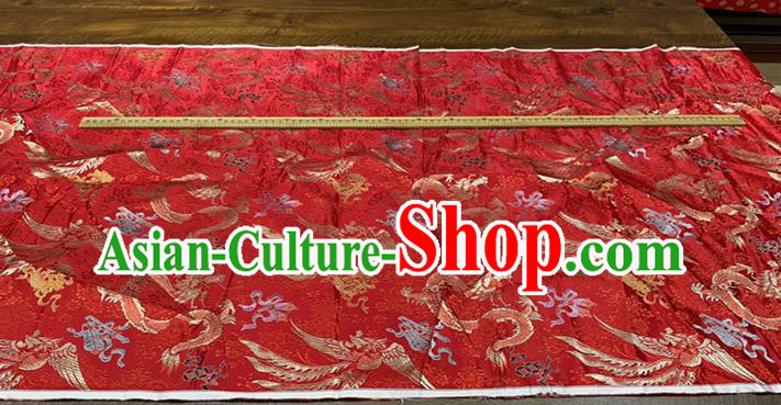 Chinese Classical Brocade Drapery Wedding Dress Cloth Traditional Dragon Phoenix Pattern Red Silk Fabric Cheongsam Material