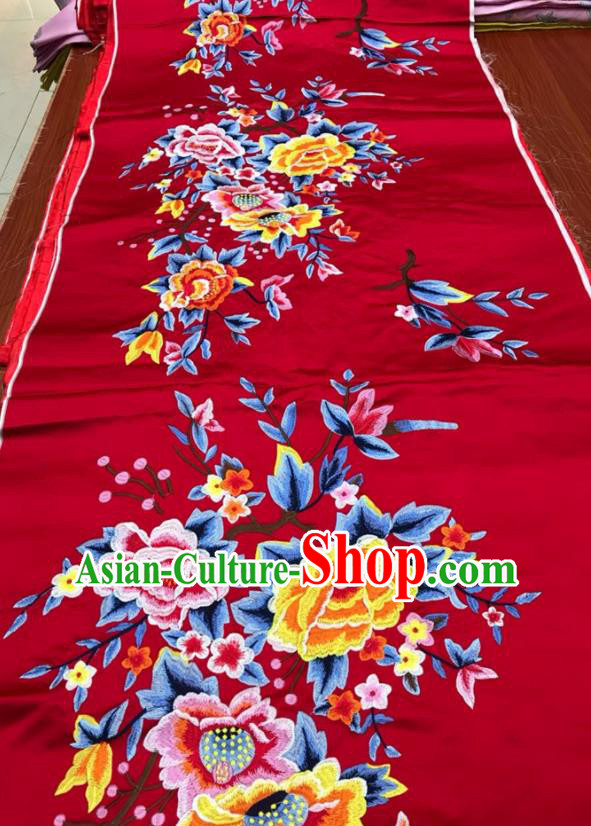 Chinese Classical Red Brocade Drapery Wedding Dress Cloth Traditional Peony Pattern Silk Fabric Cheongsam Damask Material