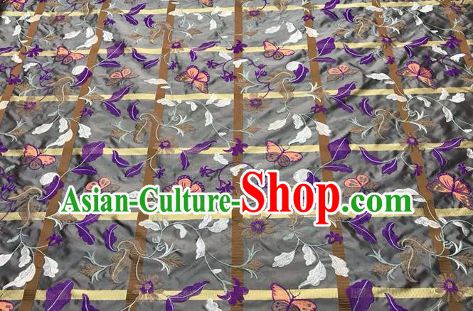 China Classical Grey Brocade Material Qipao Dress Damask Cloth Tang Suit Silk Fabric Traditional Cheongsam Embroidered Butterfly Drapery