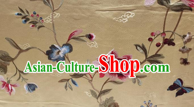 China Tang Suit Damask Fabric Traditional Cheongsam Silk Drapery Classical Embroidered Peony Light Golden Brocade Material Qipao Dress Cloth