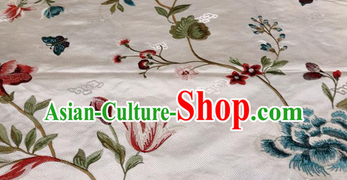 China Traditional Embroidered Peony Silk Drapery Classical Cheongsam White Brocade Material Wedding Dress Satin Cloth Tang Suit Damask Fabric