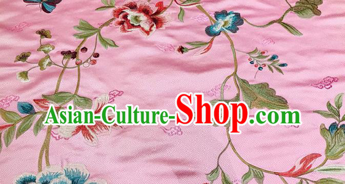 China Tang Suit Damask Fabric Traditional Embroidered Peony Silk Drapery Classical Cheongsam Pink Brocade Material Wedding Dress Satin Cloth