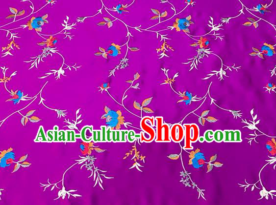 China Tang Suit Drapery Classical Little Peony Pattern Silk Fabric Traditional Cheongsam Damask Cloth Mongolian Robe Purple Brocade Material