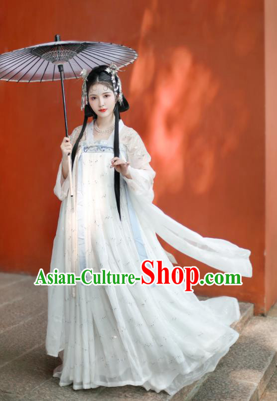 China Traditional White Hanfu Dress Ancient Fairy Princess Garment Costumes Tang Dynasty Court Beauty Clothing