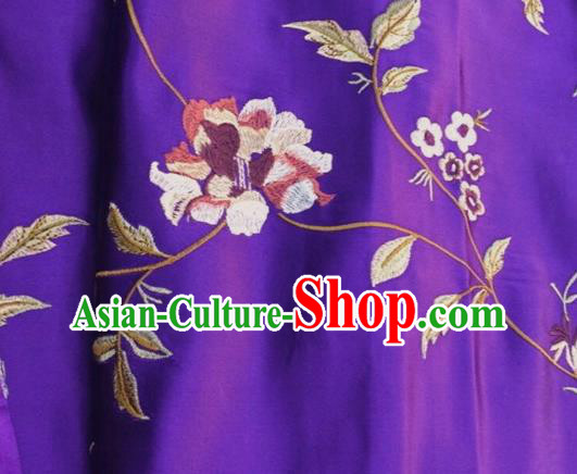 China Classical Purple Brocade Material Wedding Dress Drapery Traditional Cheongsam Silk Fabric Embroidered Peony Damask Cloth