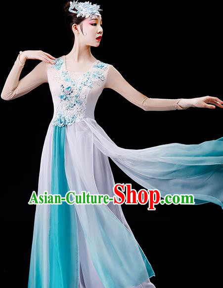 China Stage Performance Fashion Uniforms Classical Dance Light Green Chiffon Dress Umbrella Dance Garment Costumes Women Group Dance Clothing