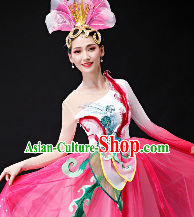Professional Women Group Dance Fashion Peony Dance Performance Costume Modern Dance Pink Dress Opening Dance Garment