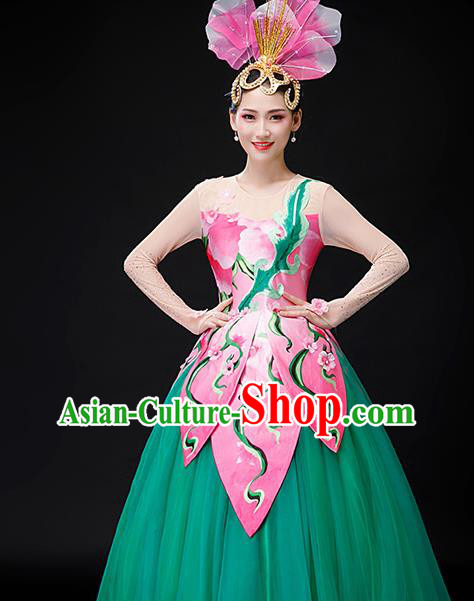 Professional Opening Dance Garment Women Group Dance Fashion Lotus Dance Performance Costume Modern Dance Green Dress