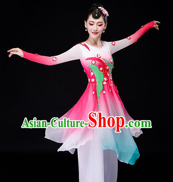 China Stage Performance Fashion Uniforms Classical Dance Pink Dress Palace Fan Dance Garment Costumes Umbrella Dance Clothing