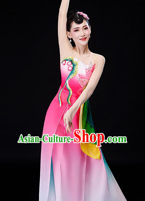 China Jasmine Flower Dance Garment Costumes Jiangnan Umbrella Dance Clothing Stage Performance Fashion Uniforms Classical Dance Pink Dress
