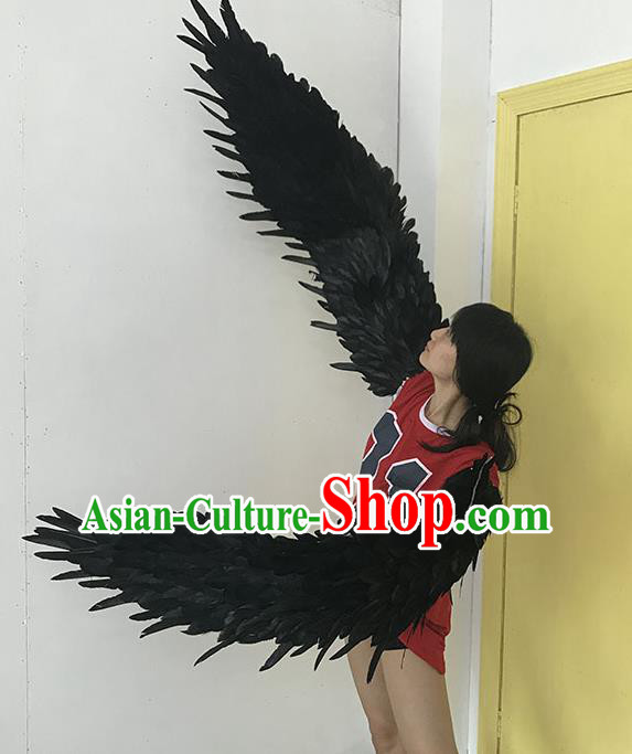 Custom Catwalks Props Brazilian Carnival Accessories Miami Angel Black Feathers Wings Halloween Feather Decorations