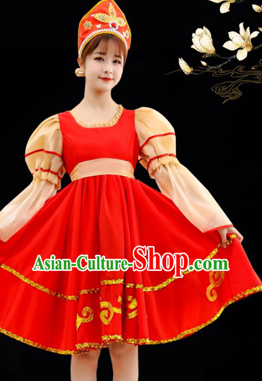 Professional Children Performance Costume Russian Court Princess Red Dress Russia Modern Dance Garment