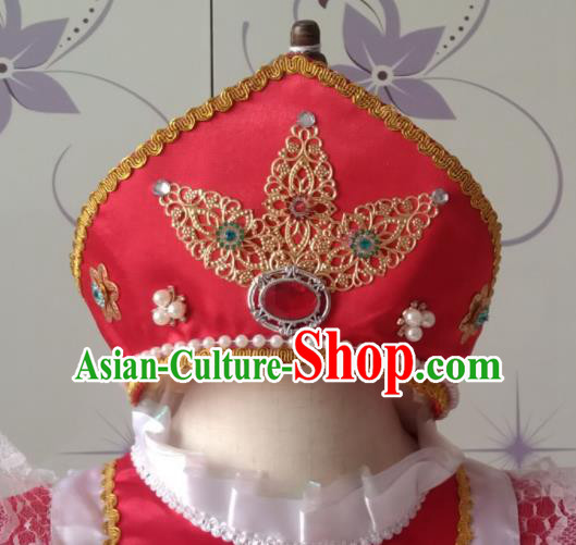 Custom Russia Court Maid Hair Crown Modern Dance Hair Accessories Russian Traditional Dance Red Hat Headdress