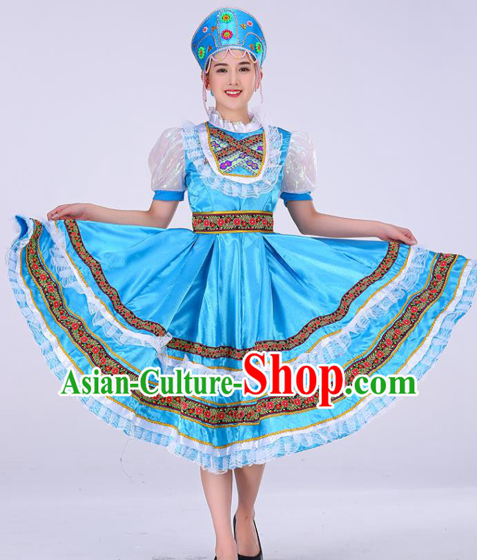 Professional Russian Court Princess Blue Dress Russia Modern Dance Fashion Garment Women Performance Costume