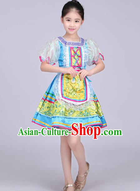 Professional Russian Girl Dance Blue Dress Modern Dance Fashion Garment Russia Festival Children Performance Costume